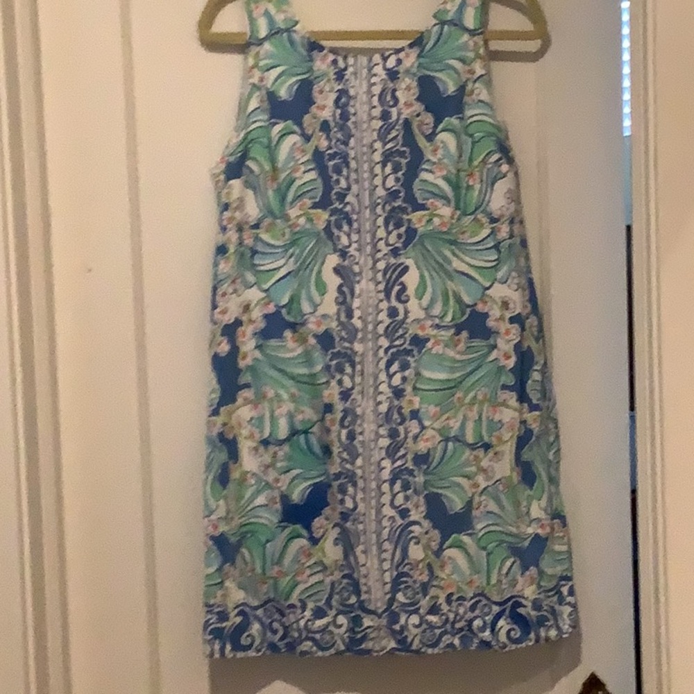 Lilly Pulitzer pink label blue and green seashell print sleeveless dress